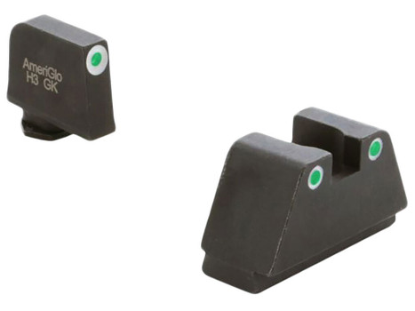 AmeriGlo GL330 Optic Compatible Sight Set for Glock 2XL Tall Green Tritium White Outline Front Sight-Green Tritium White Outline Rear Sight