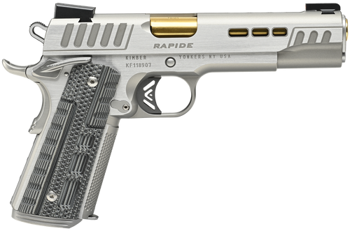 Kimber Mfg.,inc 3000420 Rapide Dawn 9mm Luger 9+1 5" Gold TiN Stainless Steel Barrel, Lightening Cut/Serrated Stainless Steel Slide, Stainless Steel Frame w/Beavertail, Black & Gray G10 Grip          