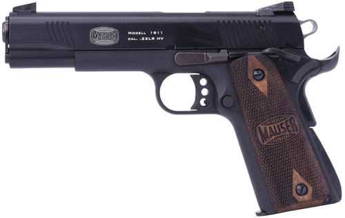 Mauser Rimfire 4110602 1911  22 LR 10+1 5" Black Steel Barrel, Black Serrated Slide, Black Aluminum Frame w/Beavertail, Walnut Grip, Ambidextrous UPC: 713440971105