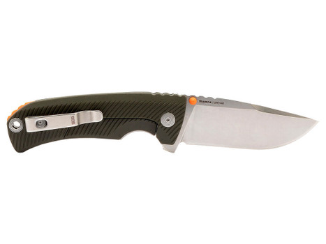 S.O.G SOG14060143 Tellus FLK 3.65" Folding Clip Point Plain Stonewashed Cryo 440C SS Blade/ Olive Drab Textured GRN Handle