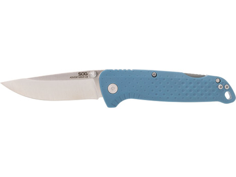 S.O.G SOG13110343 Adventure LB 3.50" Folding Drop Point Plain Satin 5Cr13MoV SS Blade, Nordic Blue Textured GRN Handle