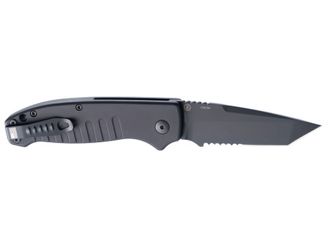 Hogue 64120 Ballista 3.50" Folding Tanto Part Serrated Black Cerakote 154CM SS Blade, Matte Black w/Fluted Texture Aluminum Handle