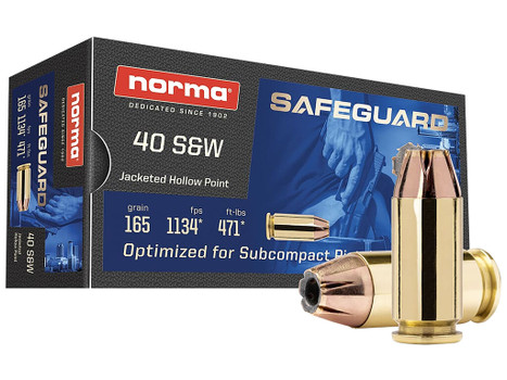 Norma Ammunition 801407887 Safeguard 40S&W 165gr Jacketed Hollow Point 50 Per Box/20 Case