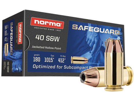 Norma Ammunition 801407727 Safeguard 40S&W 180gr Jacketed Hollow Point 50 Per Box/20 Case