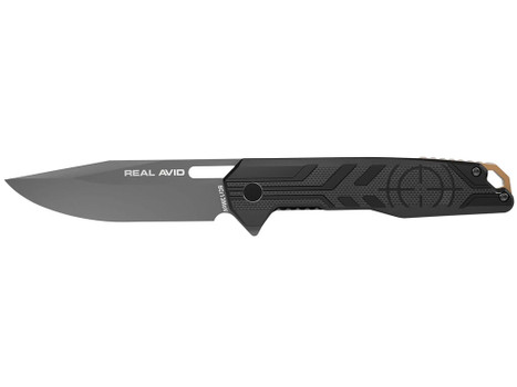 Real Avid AVRAV7 RAV-7 EDC 3.25" Folding Drop Point Plain Titanium 8Cr13MoV SS Blade, Black Textured G10 Handle, Clamshell Pkg