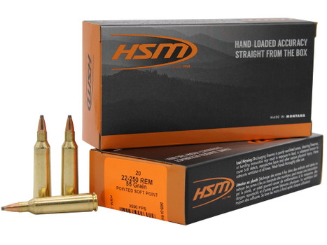 HSM 222504N Varmint 22-250 Rem 55 gr Soft Point 20 Per Box/ 25 Case