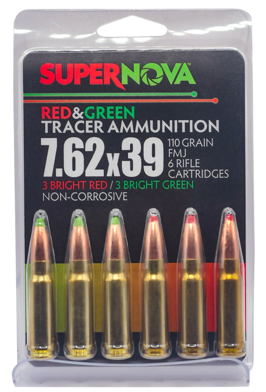 7.62x39mm Ammo - Supernova GreenRed Tracer Case FMJ Supernova GreenRed Tracer Case FMJ Ammo