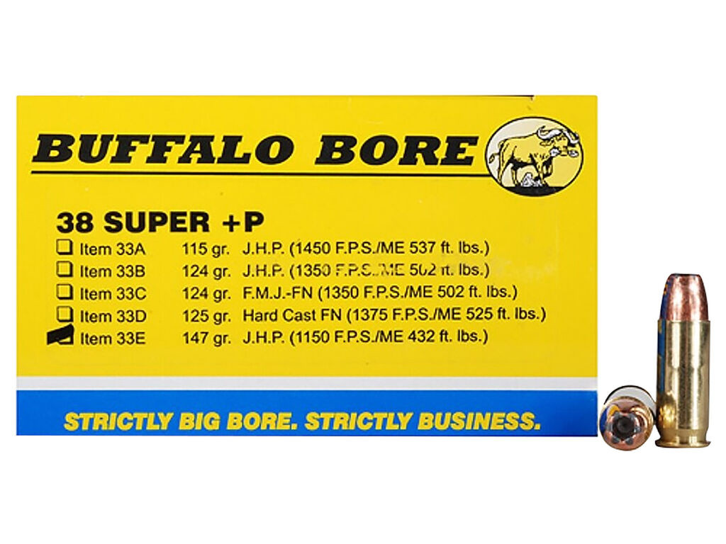 38 Super Auto Ammo - Buffalo Bore Ammo Personal Defense Strictly Business Jacket Case HP +P Buffalo Bore Personal Defense Strictly Business Jacket Case HP +P Ammo