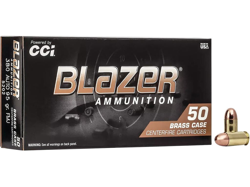 380 Auto Ammo - CCI Blazer Brass Case FMJ CCI Blazer Brass Case FMJ Ammo