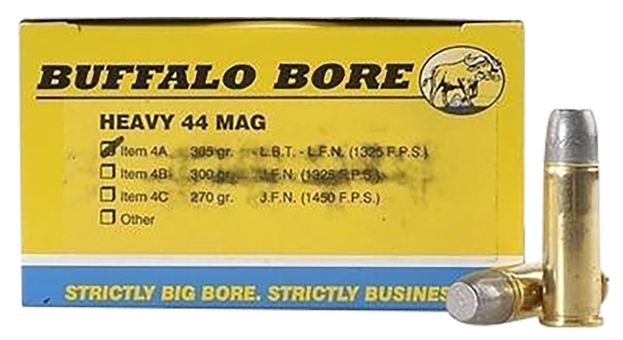 44 Mag Ammo - Buffalo Bore Ammo Heavy Strictly Business Hard Cast Lead Flat Nose Buffalo Bore Heavy Strictly Business Hard Cast Lead Flat Nose Ammo