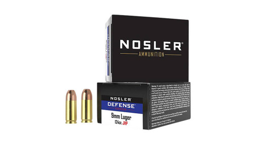 Nosler Defense High Velocity Centerfire Luger Bonded Performance Cartridge JHP +P Ammo