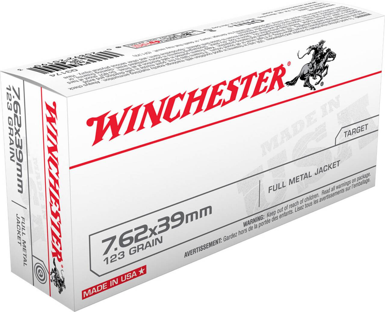 7.62x39mm Ammo - Winchester USA White Hyper Velocity Centerfire Ammo X Cartridge FMJ Winchester USA White Hyper Velocity Centerfire X Cartridge FMJ Ammo