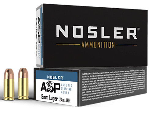 Nosler ASP Standard Velocity Centerfire Luger Cartridge JHP Ammo