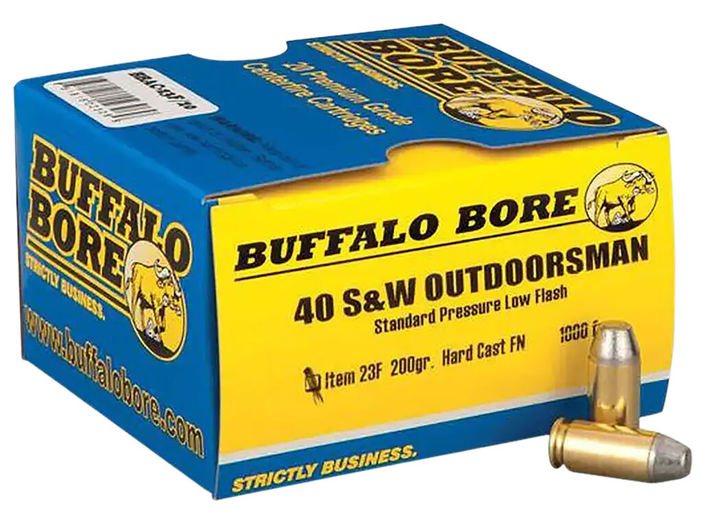 40 S&W Ammo - Buffalo Bore Ammo Outdoorsman Strictly Business Hard Cast Flat Nose Case Buffalo Bore Outdoorsman Strictly Business Hard Cast Flat Nose Case Ammo