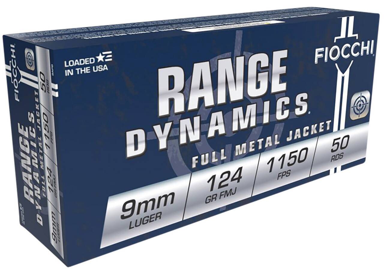 9mm Ammo - Fiocchi Range Dynamics Standard Velocity Centerfire Ammo Luger Cartridge FMJ Fiocchi Range Dynamics Standard Velocity Centerfire Luger Cartridge FMJ Ammo