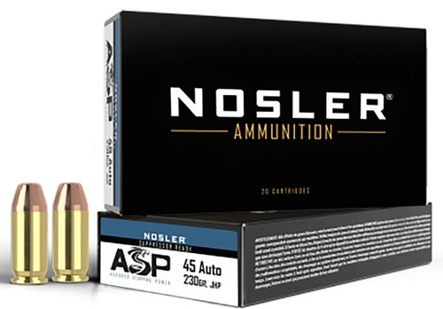 45 ACP/Auto Ammo - Nosler ASP Subsonic Centerfire Ammo ACP Cartridge JHP Nosler ASP Subsonic Centerfire ACP Cartridge JHP Ammo