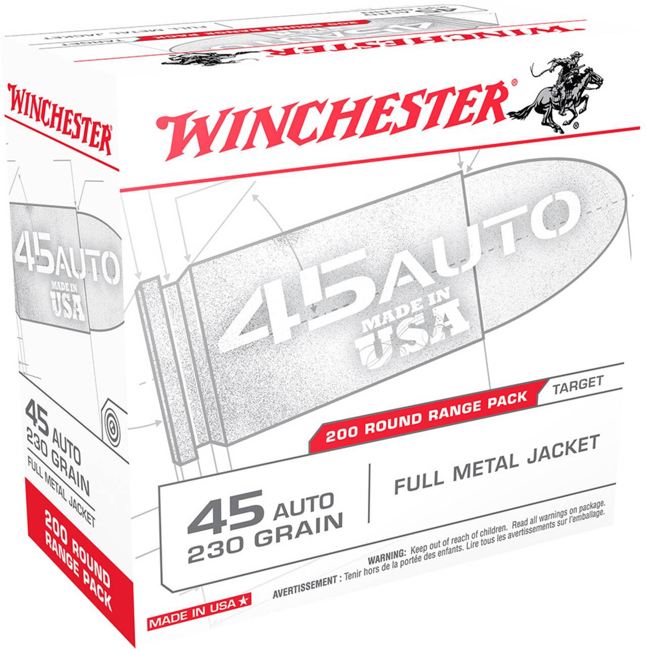 Winchester USA White Subsonic Centerfire ACP Cartridge FMJ Ammo