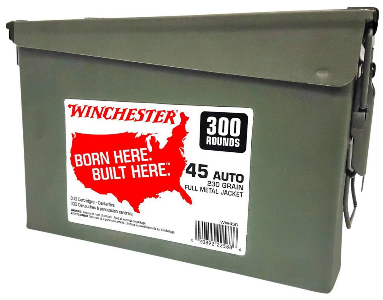 Winchester Born Here Built Subsonic Centerfire ACP Cartridge CanTin FMJ Ammo