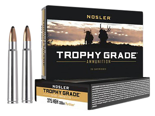 375 H&H Mag Ammo - Nosler Trophy Grade Safari Hyper Velocity Centerfire Ammo Spitzer Partition Nosler Trophy Grade Safari Hyper Velocity Centerfire Spitzer Partition Ammo