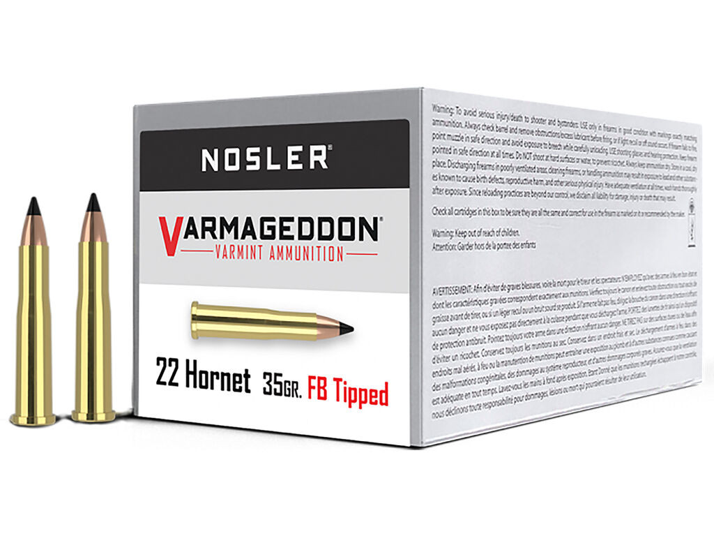 22 Hornet Ammo - Nosler Varmageddon Flat Base Tipped Case Nosler Varmageddon Flat Base Tipped Case Ammo