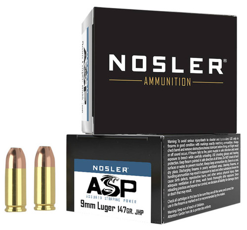 Nosler ASP Subsonic Centerfire Luger Cartridge JHP Ammo