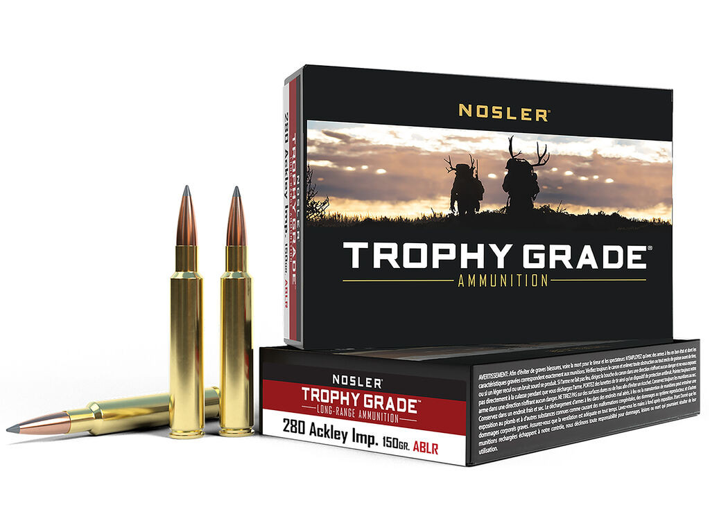 280 Rem Ackley Imp. Ammo - Nosler Trophy Grade Long-Range Spitzer AccuBond Long Range Case Nosler Trophy Grade Long-Range Spitzer AccuBond Long Range Case Ammo