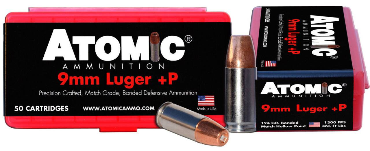 9mm Ammo - Atomic Ammo Precision Craft Luger P Bonded Match HP Atomic Precision Craft Luger P Bonded Match HP Ammo