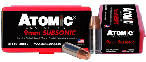 9mm Ammo - Atomic Ammo Subsonic Luger Bonded Match HP Atomic Subsonic Luger Bonded Match HP Ammo