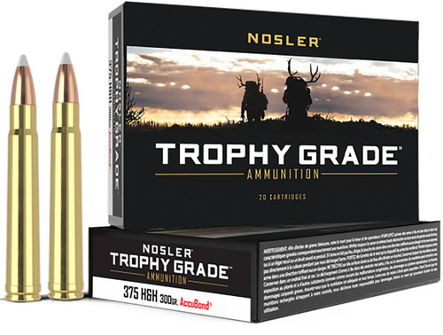 375 H&H Mag Ammo - Nosler Trophy Grade Hyper Velocity Centerfire Ammo AccuBond Cartridge Nosler Trophy Grade Hyper Velocity Centerfire AccuBond Cartridge Ammo