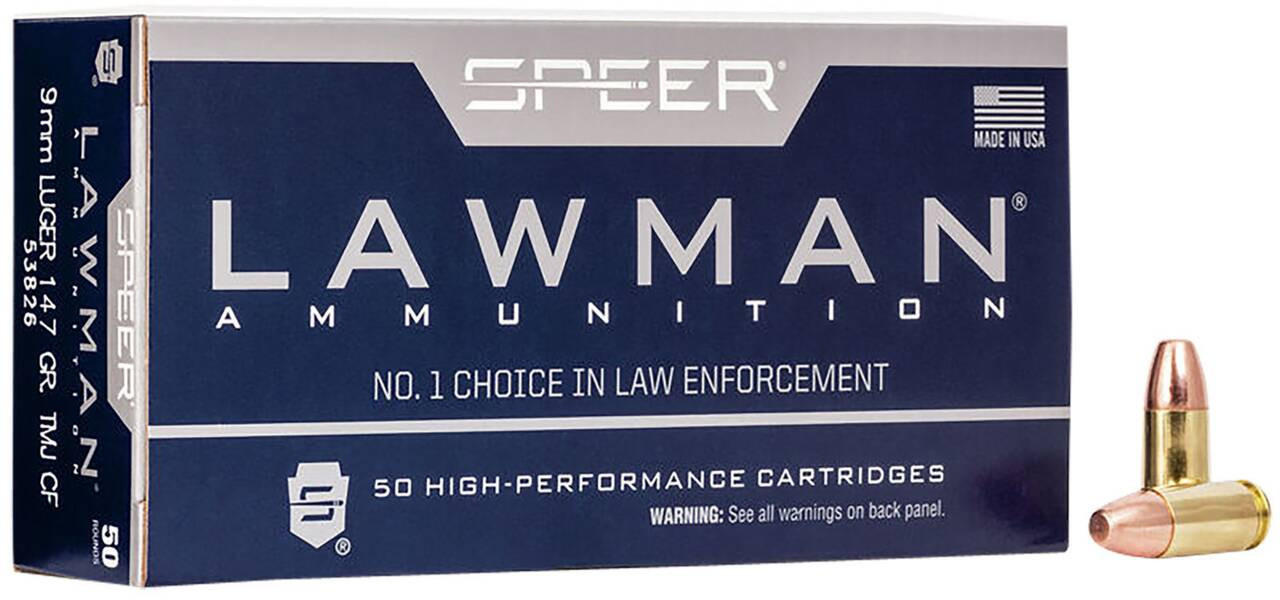 9mm Ammo - Speer Lawman Subsonic Centerfire Ammo Luger Flat Nose Cartridge TMJ Speer Lawman Subsonic Centerfire Luger Flat Nose Cartridge TMJ Ammo