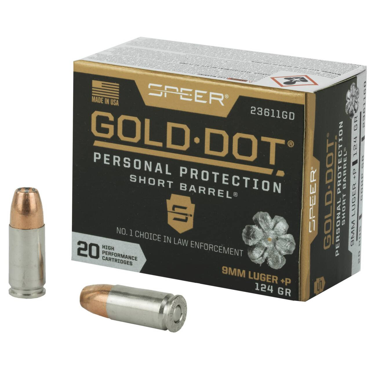 Speer Gold Dot Standard Velocity Centerfire Luger Cartridge HP +P Ammo