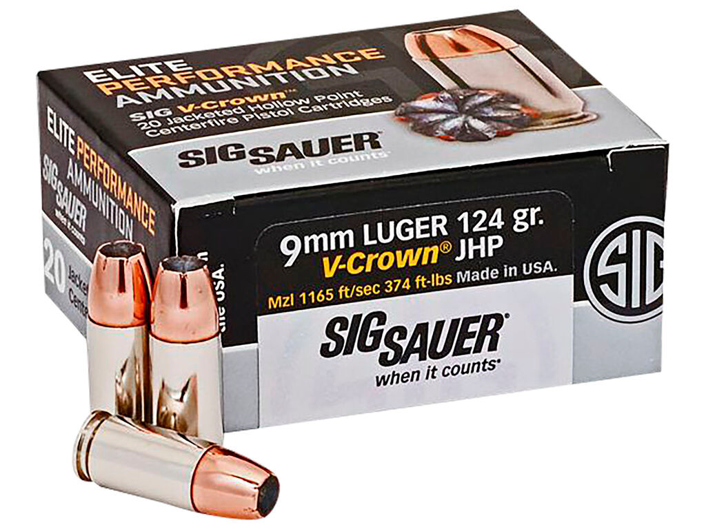 9mm Ammo - Sig Sauer Elite Performance V-Crown Case JHP Sig Sauer Elite Performance V-Crown Case JHP Ammo