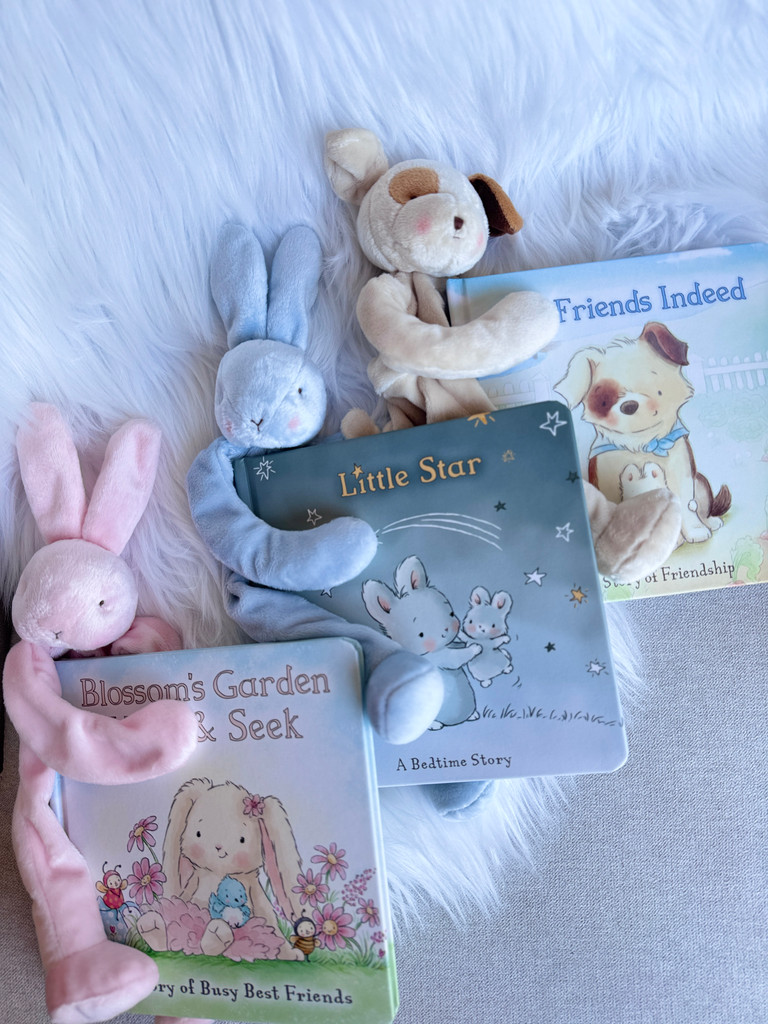 Adding a matching 'Cuddle Bud Pacifier Holder'  and a baby book will make the gift even better!   Wicked Stitches Gifts.