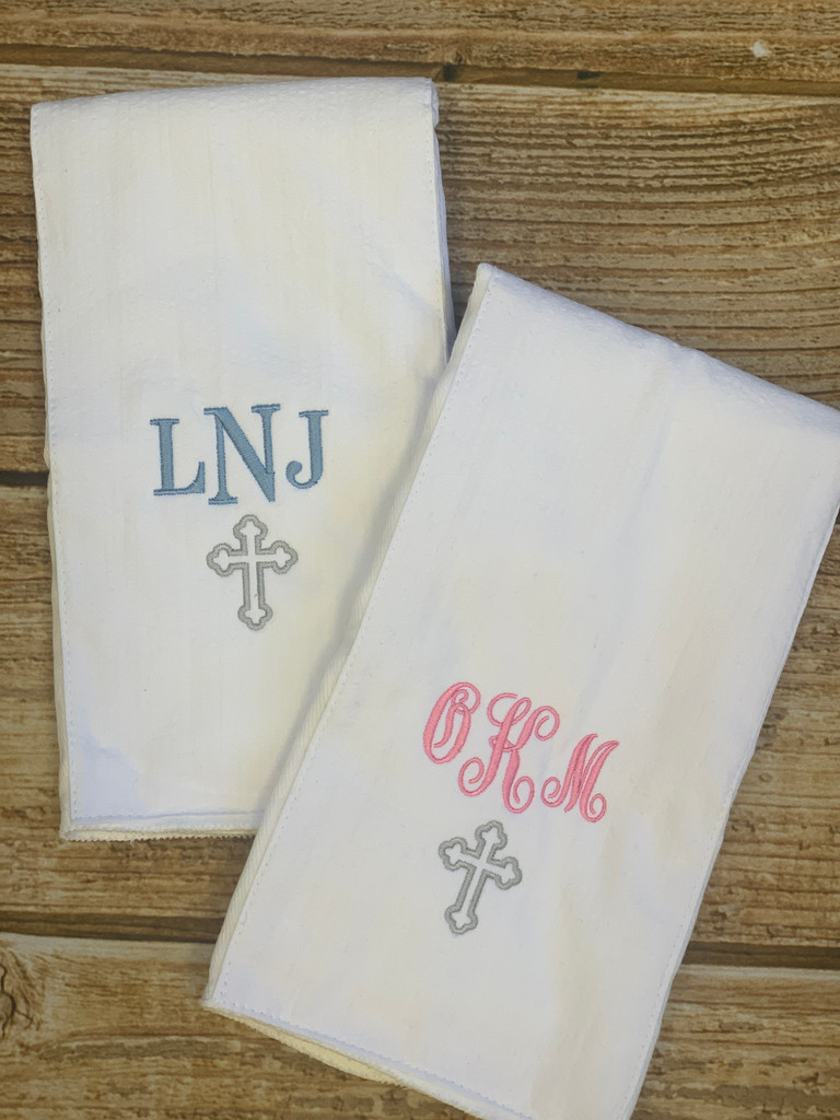 Christening God Bless Burp Cloths by Wicked Stitches Gifts