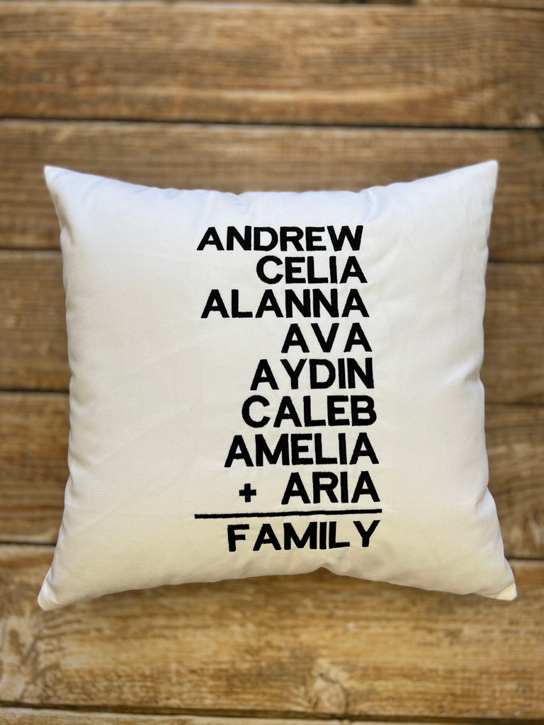 We can fit up to 8 family members on our 'We Add Up To Family' Pillow
Wicked Stitches Gifts
