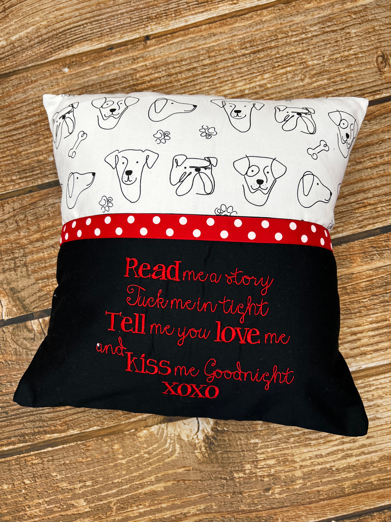 Dog Fabric with red ribbon trim