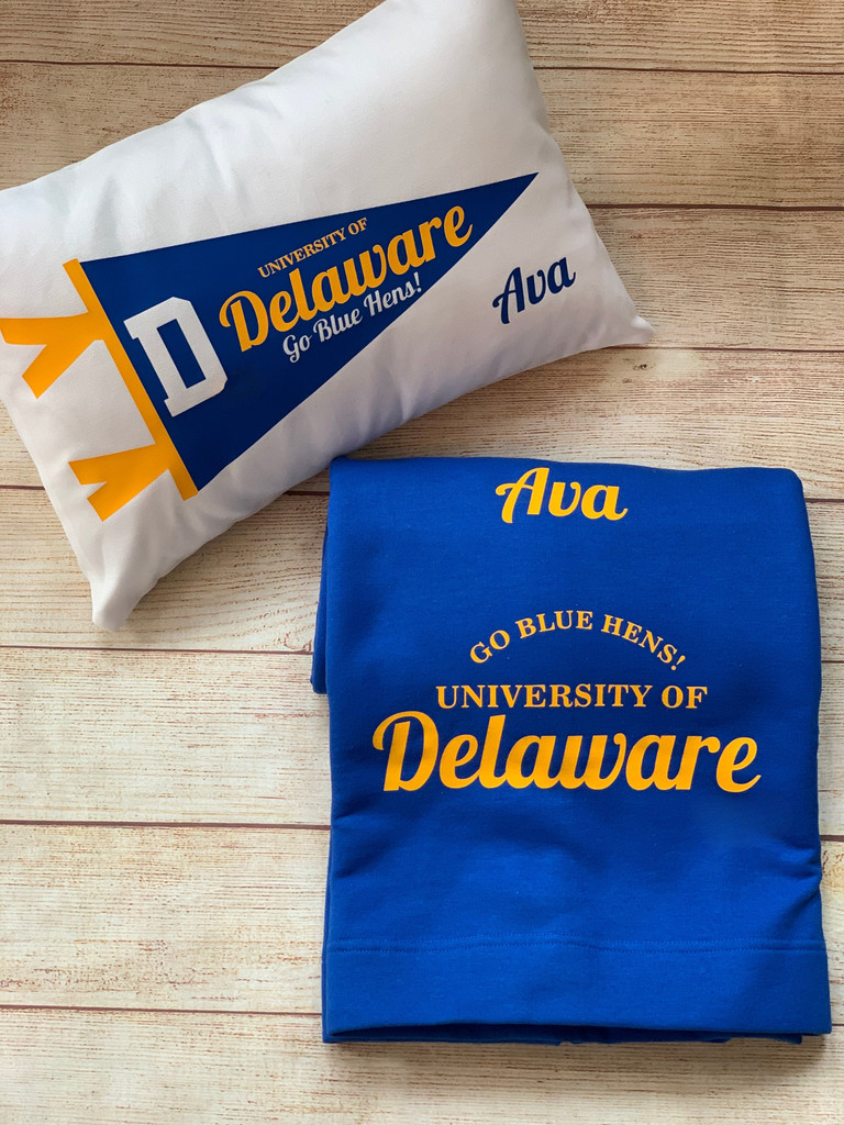 Hats off to the Grad!  Send a great gift to mark the day!  Study blanket and Pennant Pillow by Wicked Stitches.