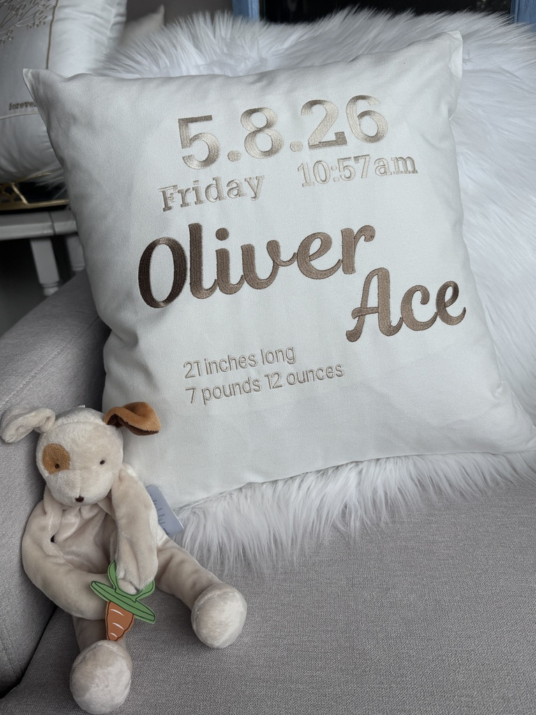 Beige Baby Birth Announcement Pillow