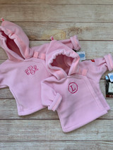 In the pink, warm and cozy. Expertly monogrammed by Wicked Stitches Gifts