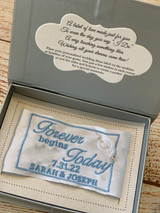 Something Blue Wedding Dress Label - Forever beings today!  Both the Bride and Groom names are shown along with the wedding date.  By Wicked Stitches Gifts