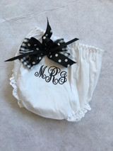 Shown with a monogram - or choose first initial or first and last.  Don't forget to let us know the thread color!  Add a bow for cuteness!  Wicked Stitches Gifts