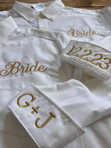 Bride oxford with gold stitching.