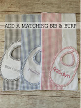 Add an Bib and Burp Cloth to make the gift extra special!  By Wicked Stitches Gifts. 