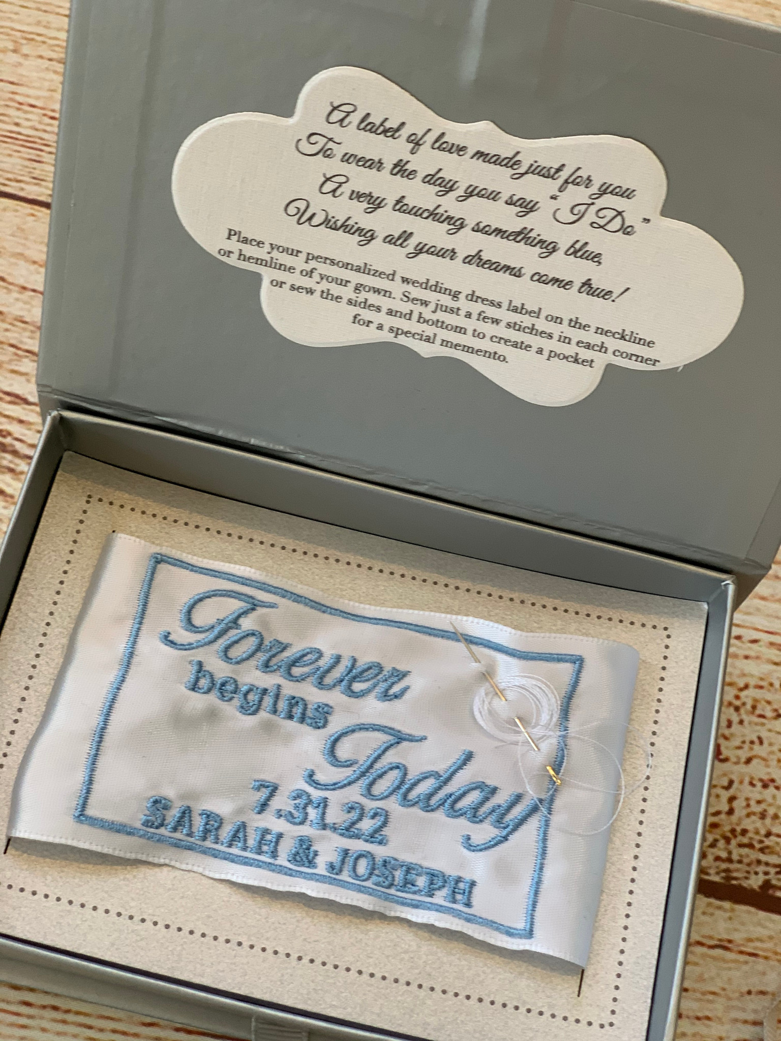 Something Blue Wedding Dress Label-Forever Begins Today | Wicked Stitches  Gifts