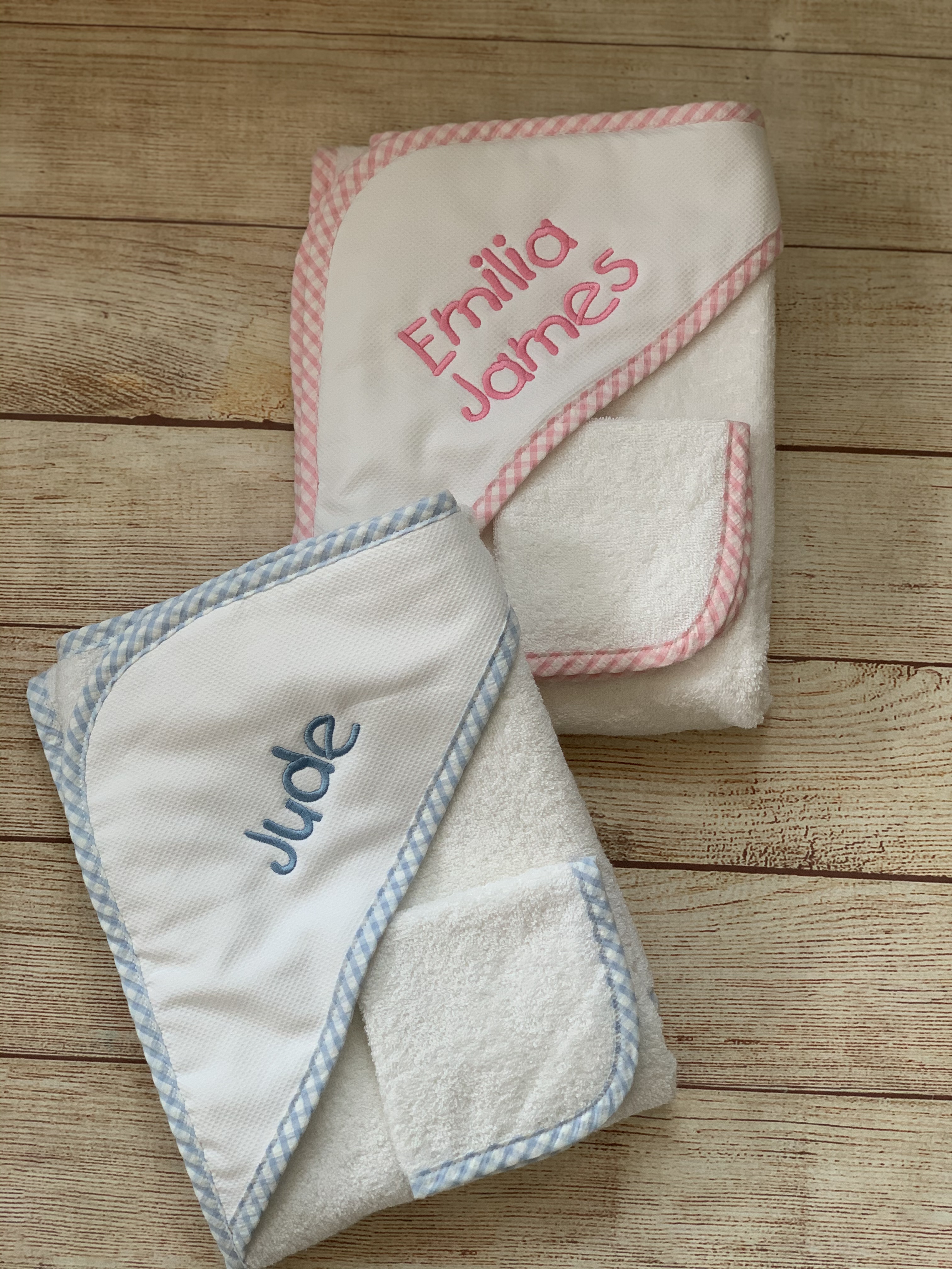 Baby Hooded Towel and Wash Cloth by Wicked Stitches Gifts.