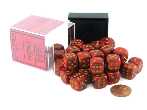 Chessex 12mm d6 Dice Block: Scarab Scarlet/gold