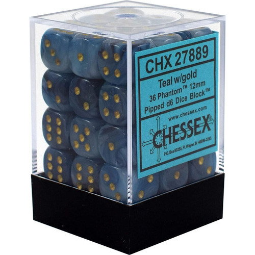 Chessex 12mm d6 Dice Block: Phantom Teal/gold