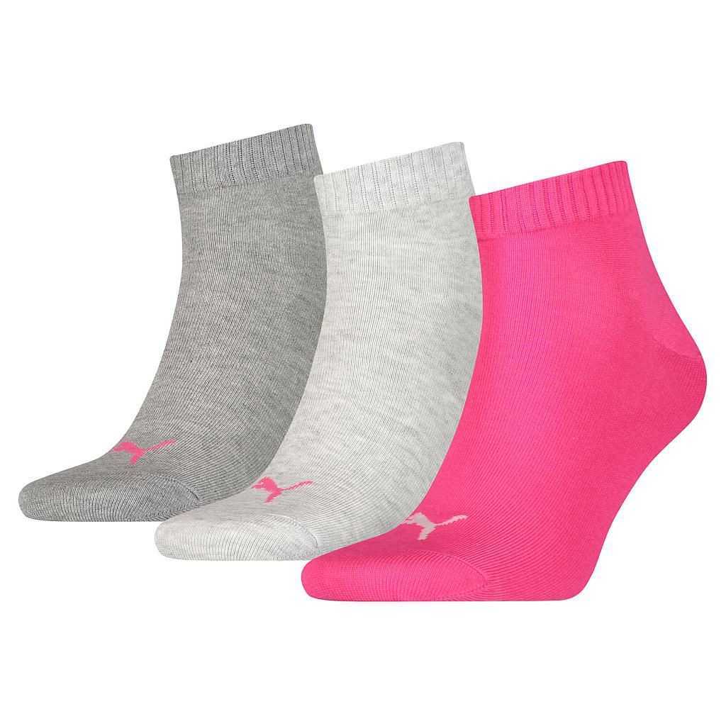 Puma Quarter Training Socks (3 Pairs) Pink/Grey/Charcoal 2.5-5