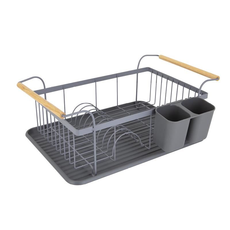 Tower Scandi Dish Rack with Wooden Handles Grey