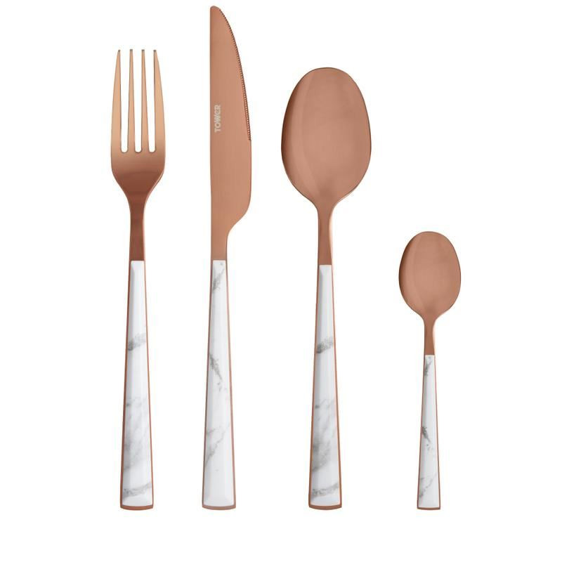 Tower Marble Rose Gold 16 Piece Stainless Steel Cutlery Set